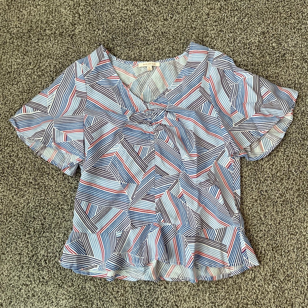 Skies Are Blue Striped Blouse - Blue, Red, White